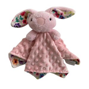 Walmart 11" Lovey Security Blanket Pink Bunny Rabbit Flowers Minky Dot.